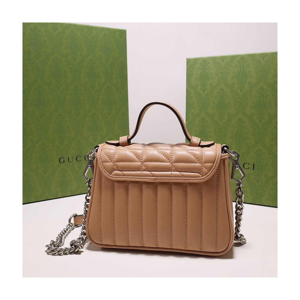 Gucci GG Marmont Rose Beige Matelasse Leather Mini Top Handle Bag