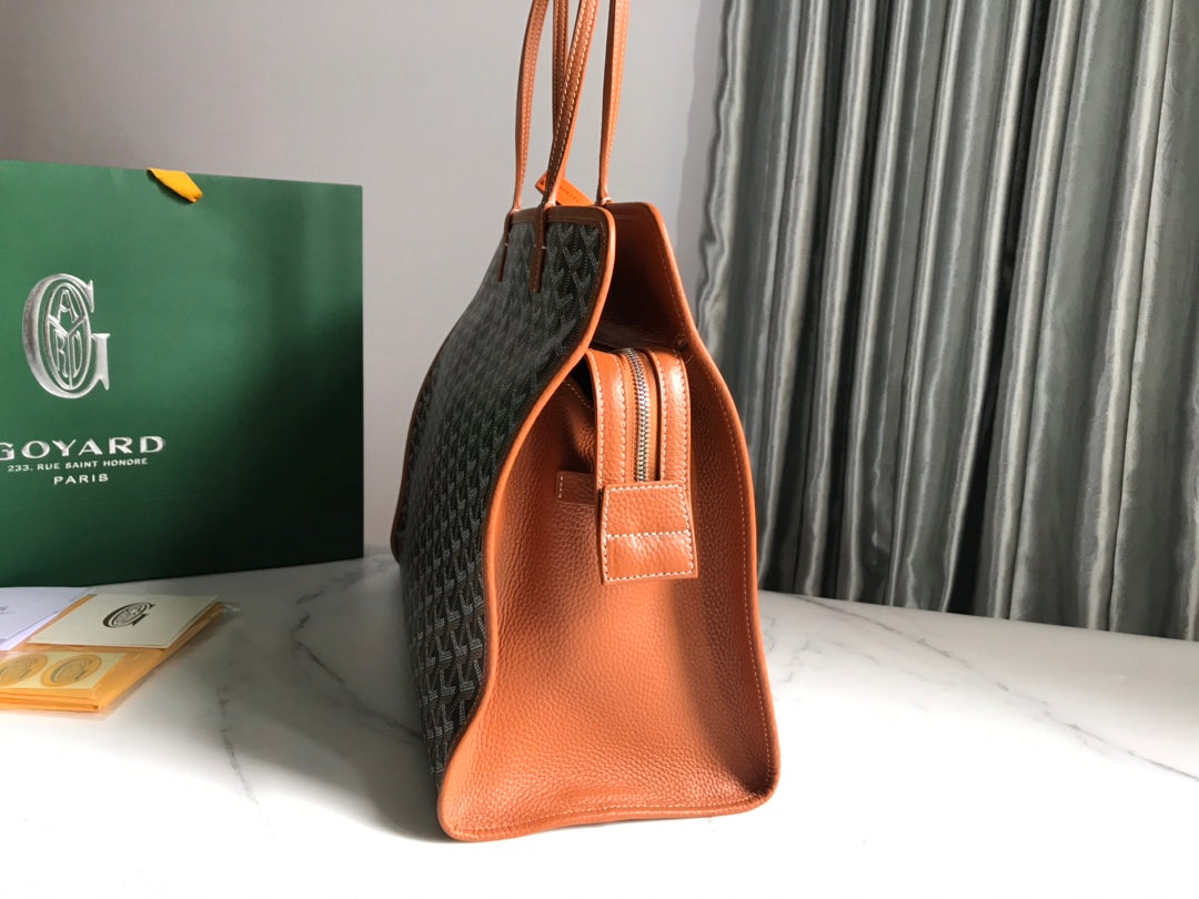 Goyard Hardy Pm Bag 40 Cm Black Goyardine Canvas And Tan Taurillon Leather Trim