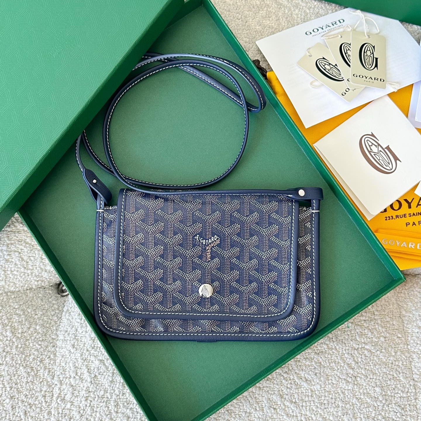 Goyard Plumet Pocket Wallet 20cm Navy Blue Goyardine Canvas And Lambskin Trim