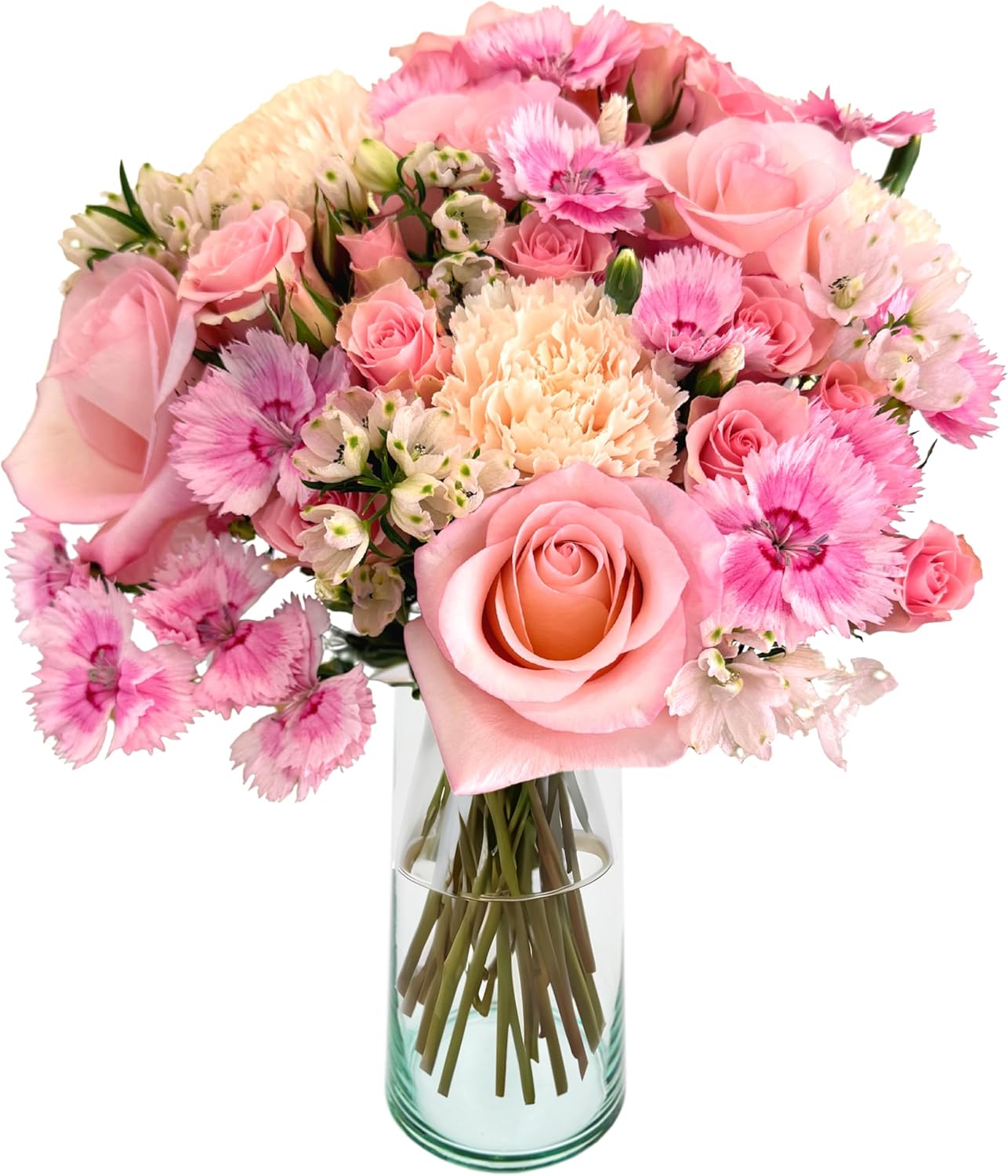 Buttercream with Vase | Pink, Peach Arrangement by Arabella Bouquets | Real Fresh Flowers for Delivery, Gift for Birthday, Congratulations, Anniversary, Thank You, Valentine's Day