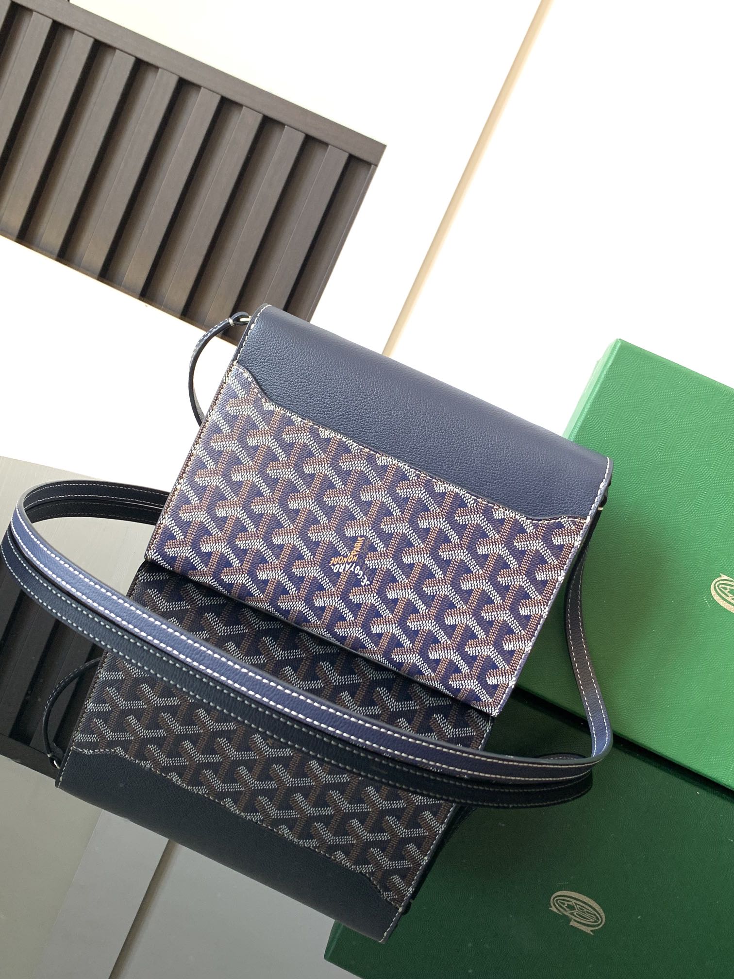 Goyard Chypre Wallet-Pouch 21 Cm Navy Blue Goyardine Canvas And Calfskin