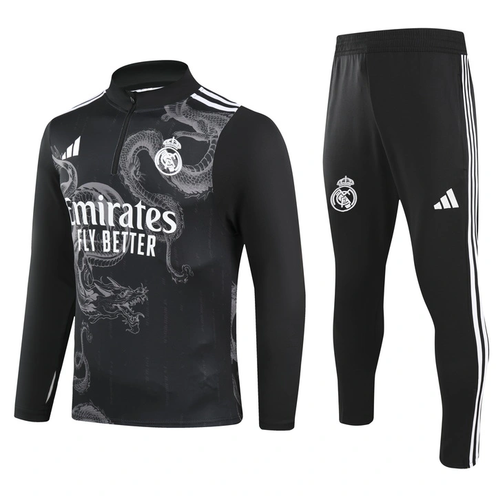2024-25 Real Madrid Black Special Edition Long Sleeve Training Suit