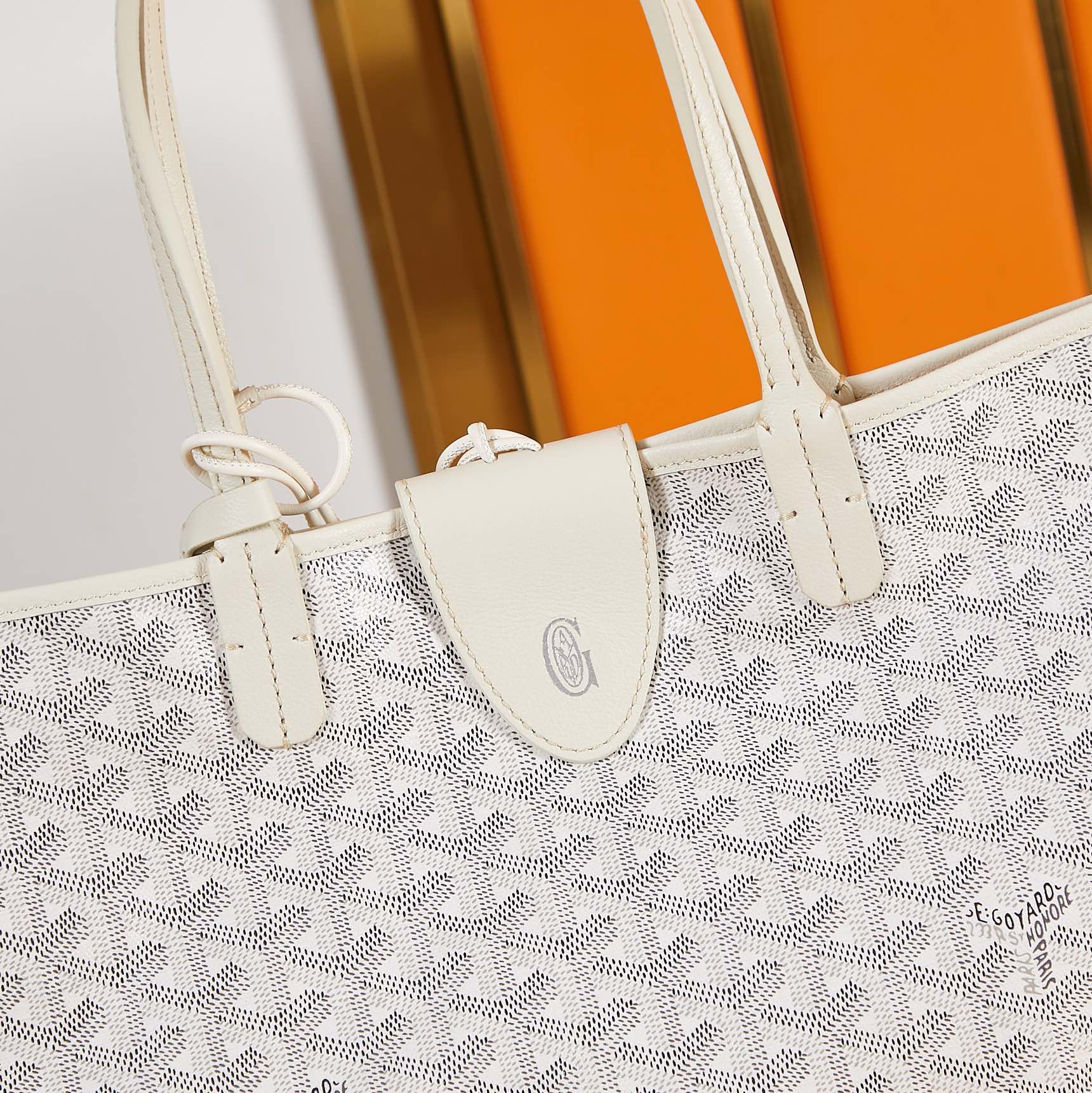 Goyard Saint Louis Pm 34Cm White Canvas Chevroches Calfskin