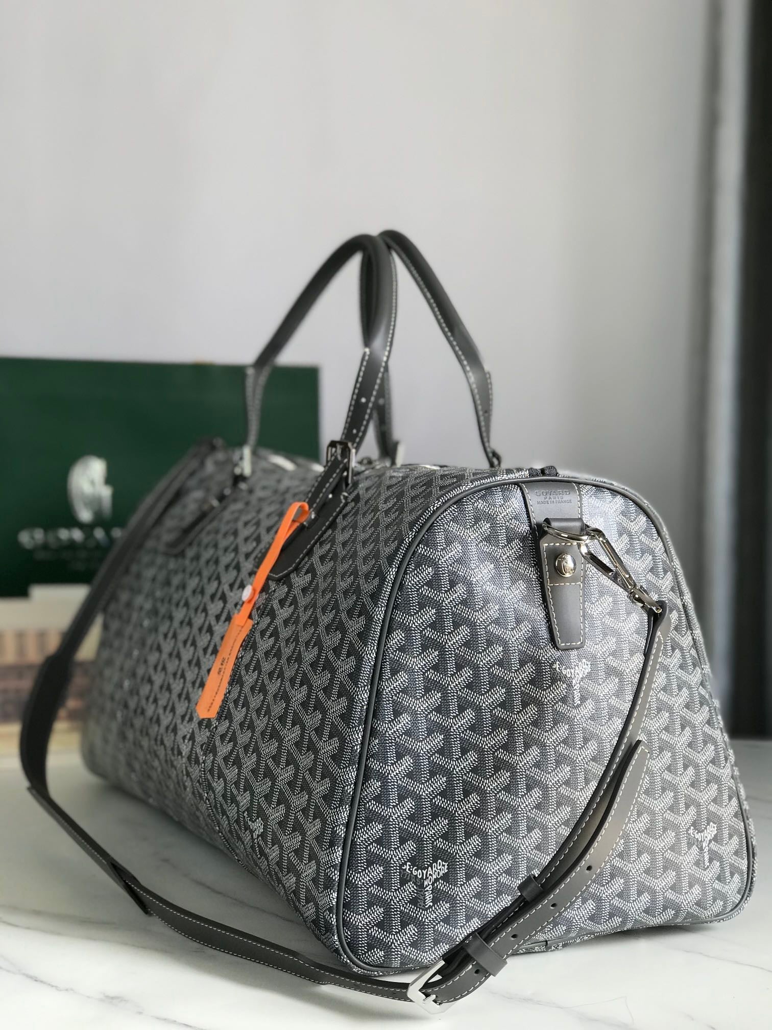 Goyard Boston 50 Bag Cm Gray Goyardine Canvas And Calfskin Trim