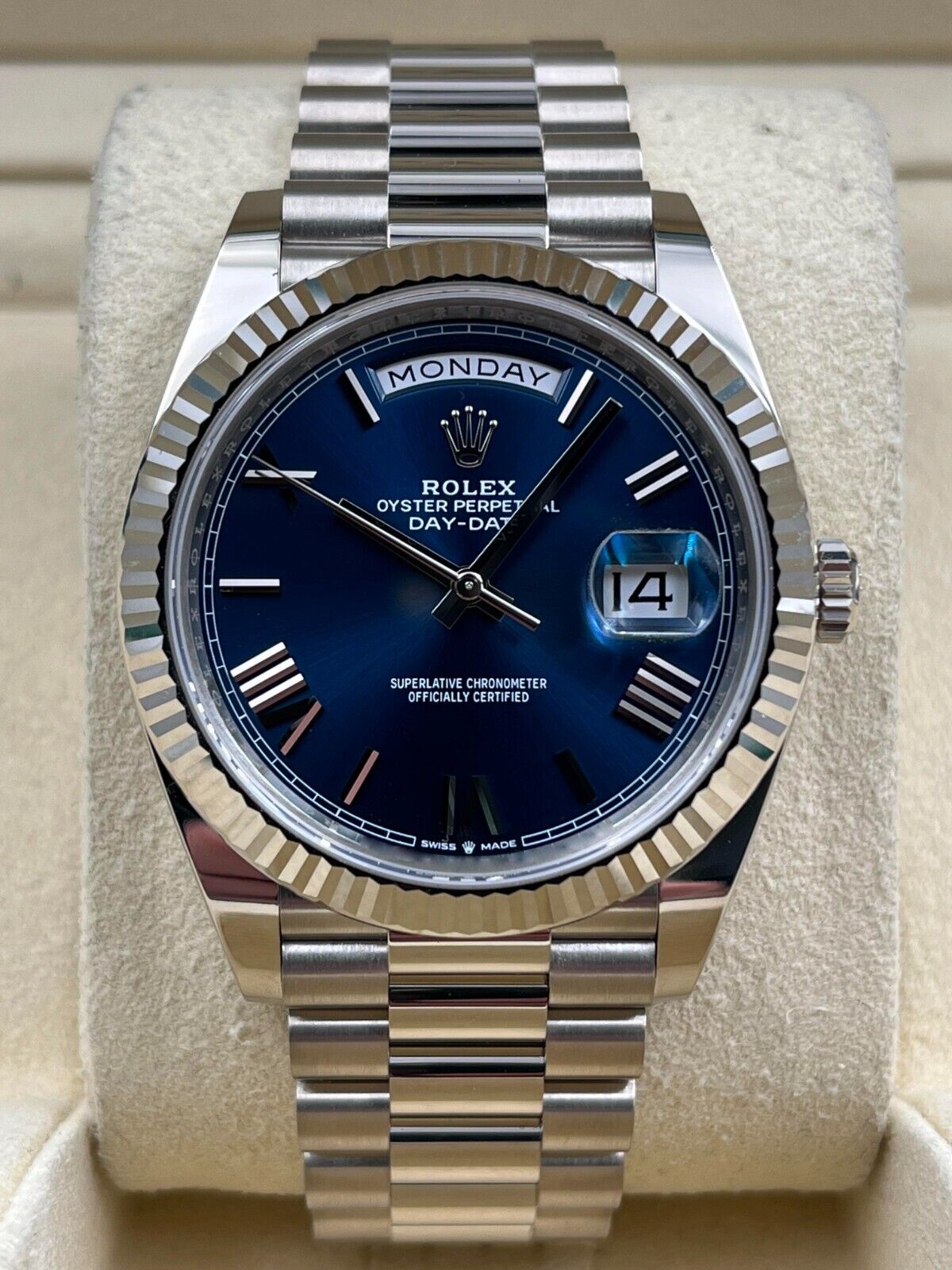 【Super Clone】RLX  Day-Date President 40mm White Gold Blue Roman Dial - 228239