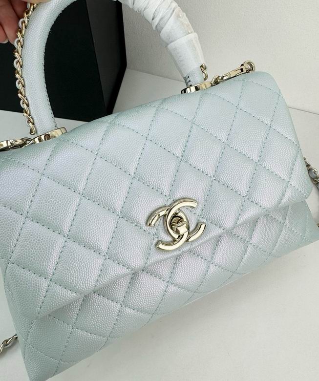 Chanel Coco Classic Flap Bag 24cm/9.4in Caviar Leather Silver Hardware – Light Blue