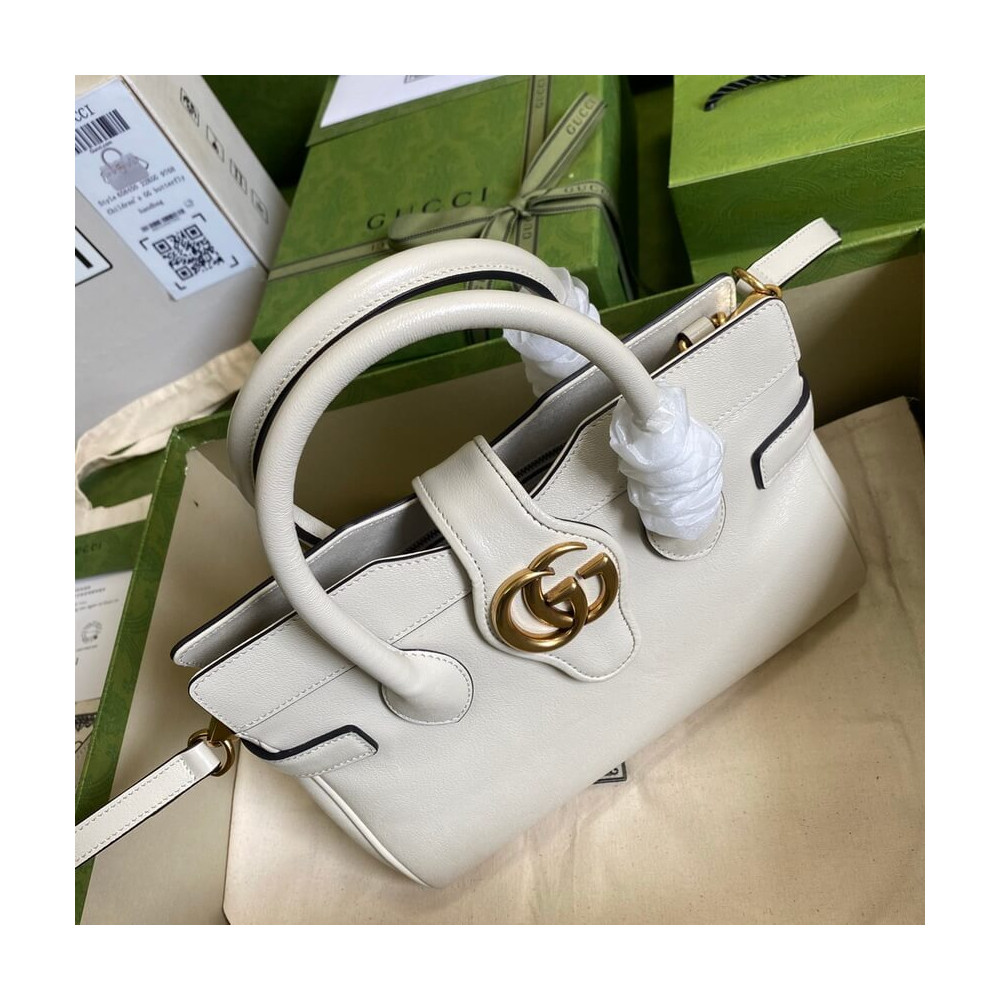 Gucci Small Top Handle Bag with Double G in White Leather