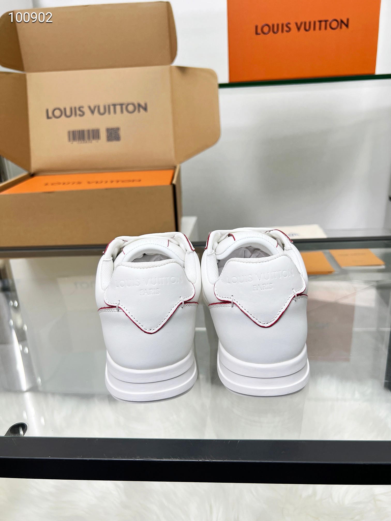 Louis Vuitton LV White Sneakers with Red Stitching – Women’s Shoes