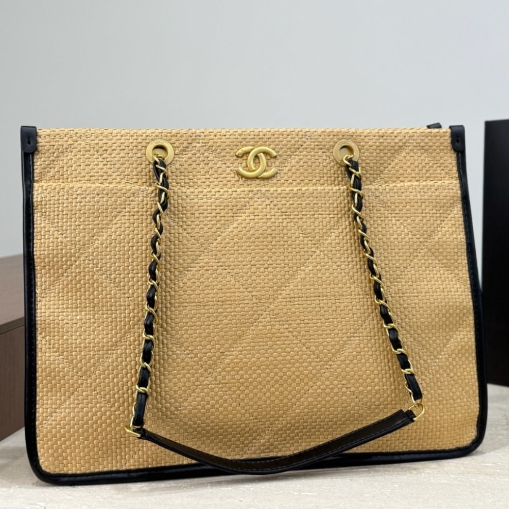 Chanel Shopping Bag Natural Straw Beige 39Cm