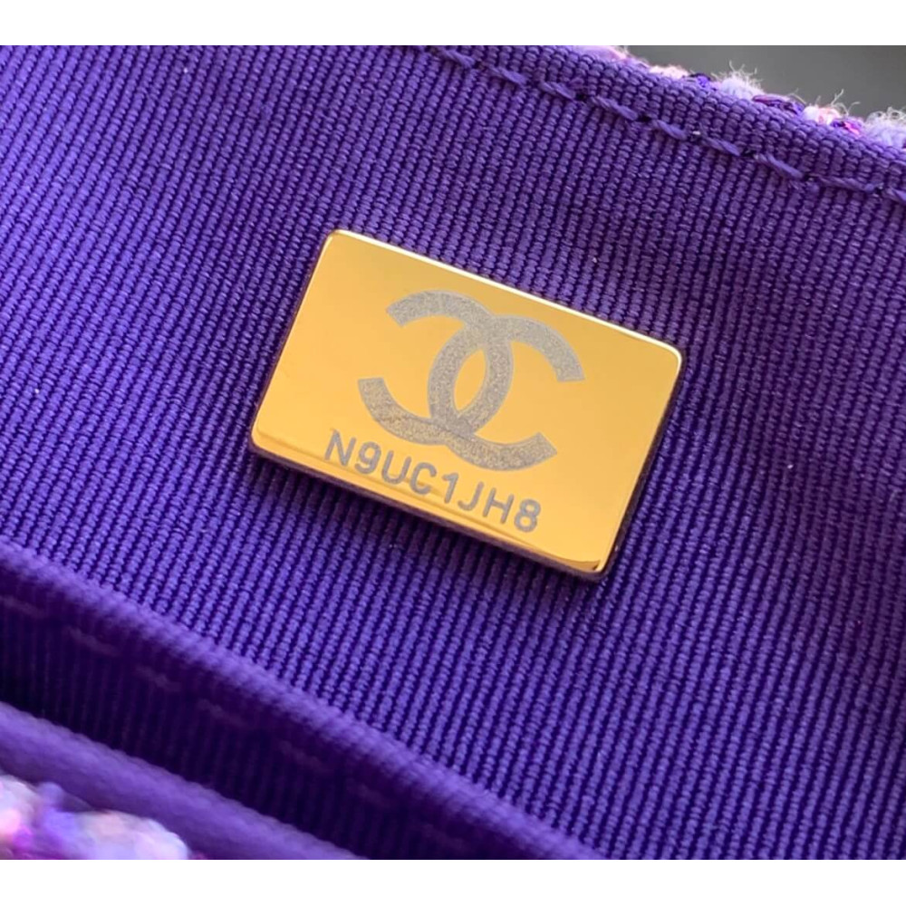 Chanel Mini Sequin Flap Bag with Top Handle Purple Tweed