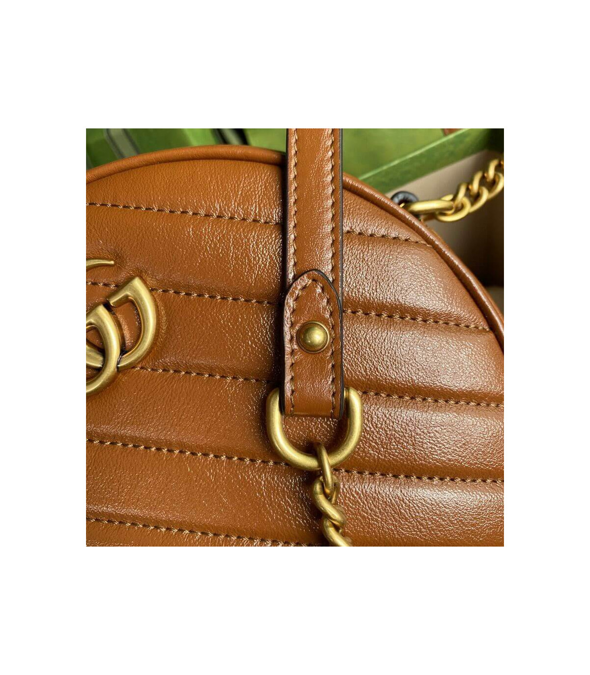 Gucci GG Marmont Mini Round Shoulder Bag Brown