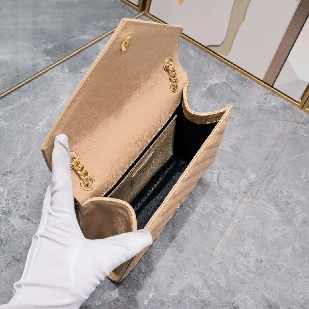 Saint Laurent Envelope Matelassé Grain De Poudre Dark Beige 24Cm