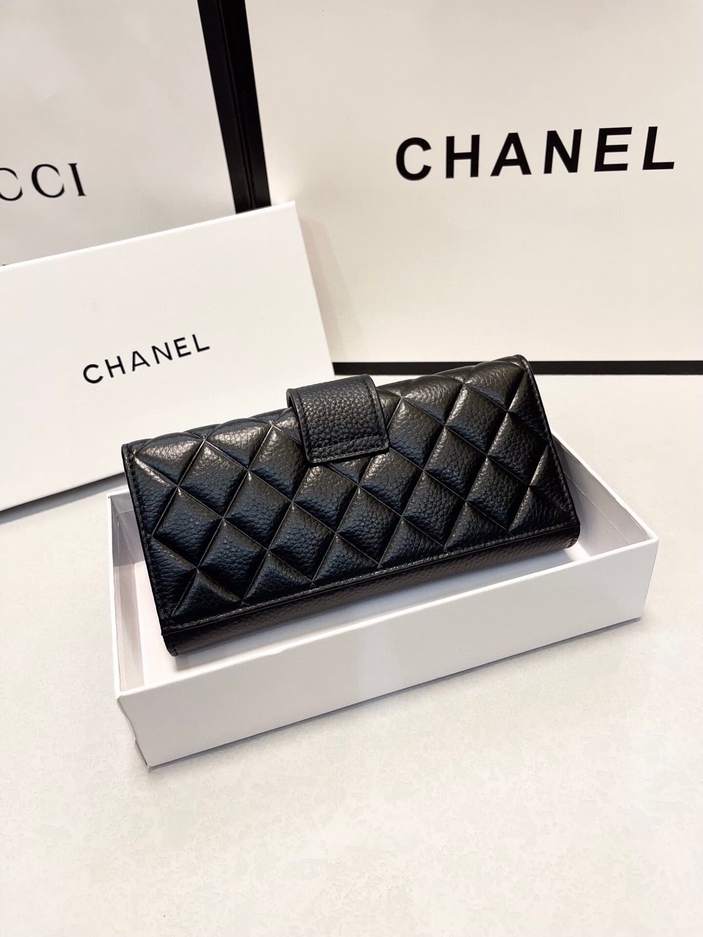 Chanel Classic Long Flap Wallet Black 19Cm