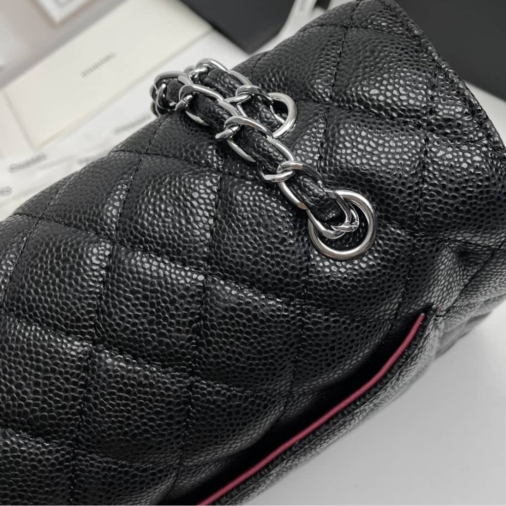 Chanel Maxi Classic Handbag Sliver Hardware Black 33Cm