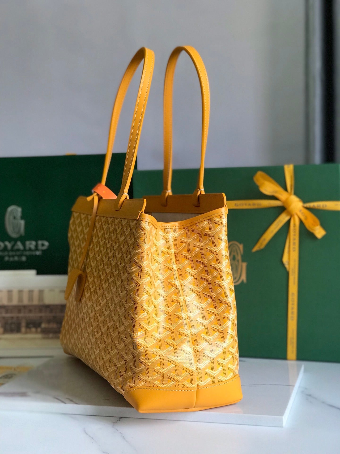Goyard Bellechasse Biaude Pm Bag 36cm Yellow Goyardine Canvas And Calfskin Trim