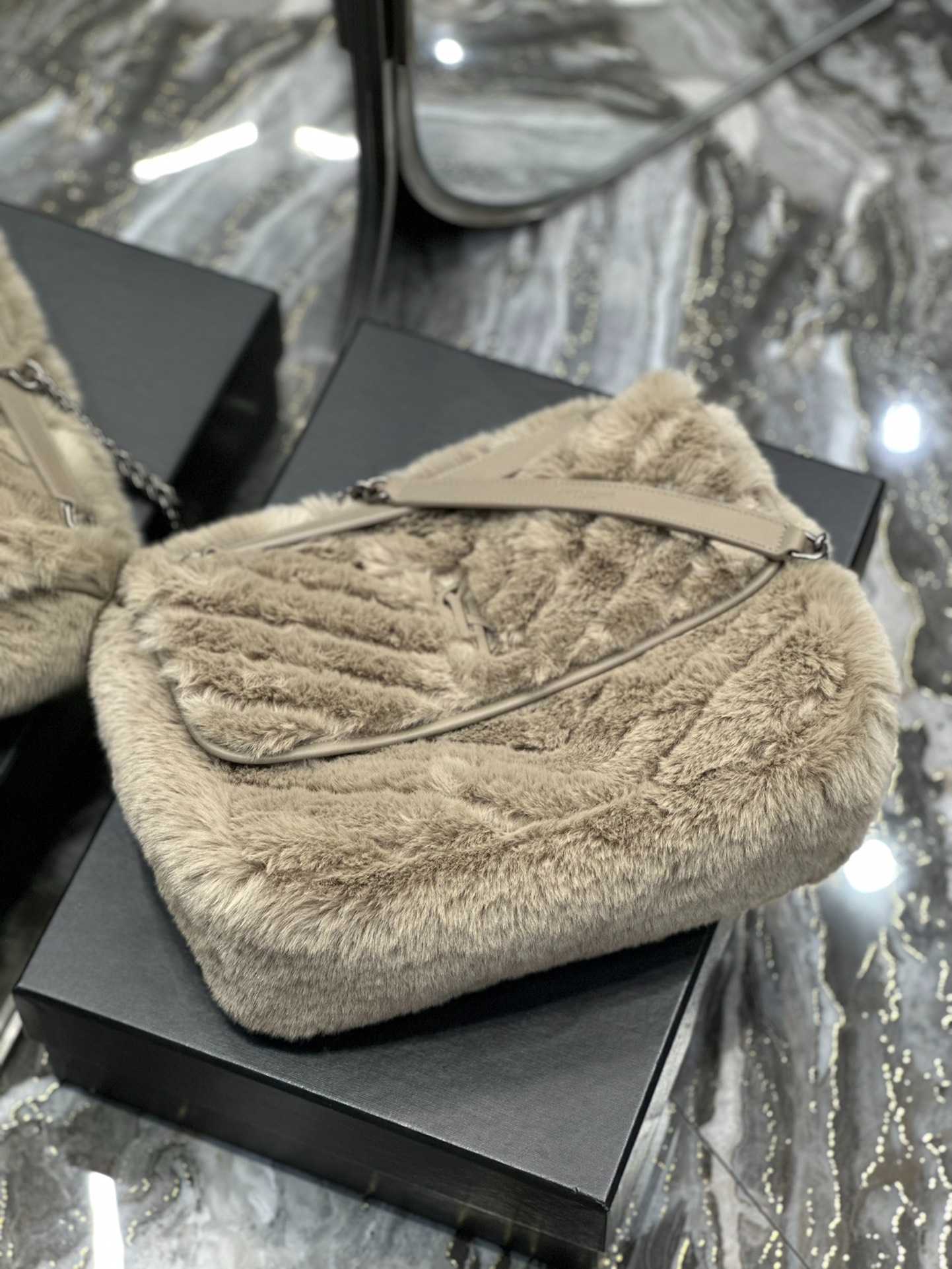 Saint Laurent Niki Medium Chain Bag In Shearling Brown