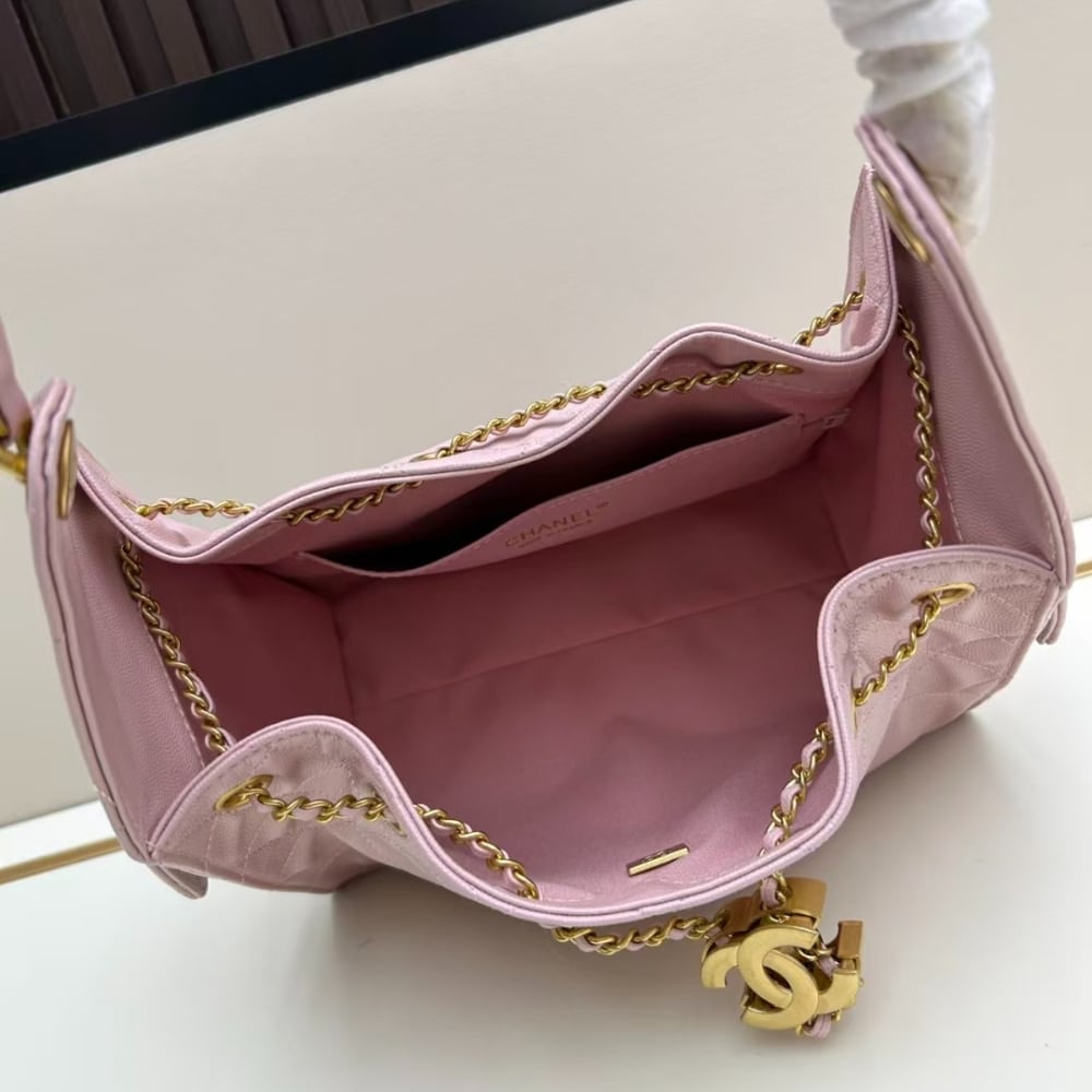 Chanel 25 Small Handbag Grained And Gold Tone Metal Light Pink 26cm AS5293 B20304 NAGEO