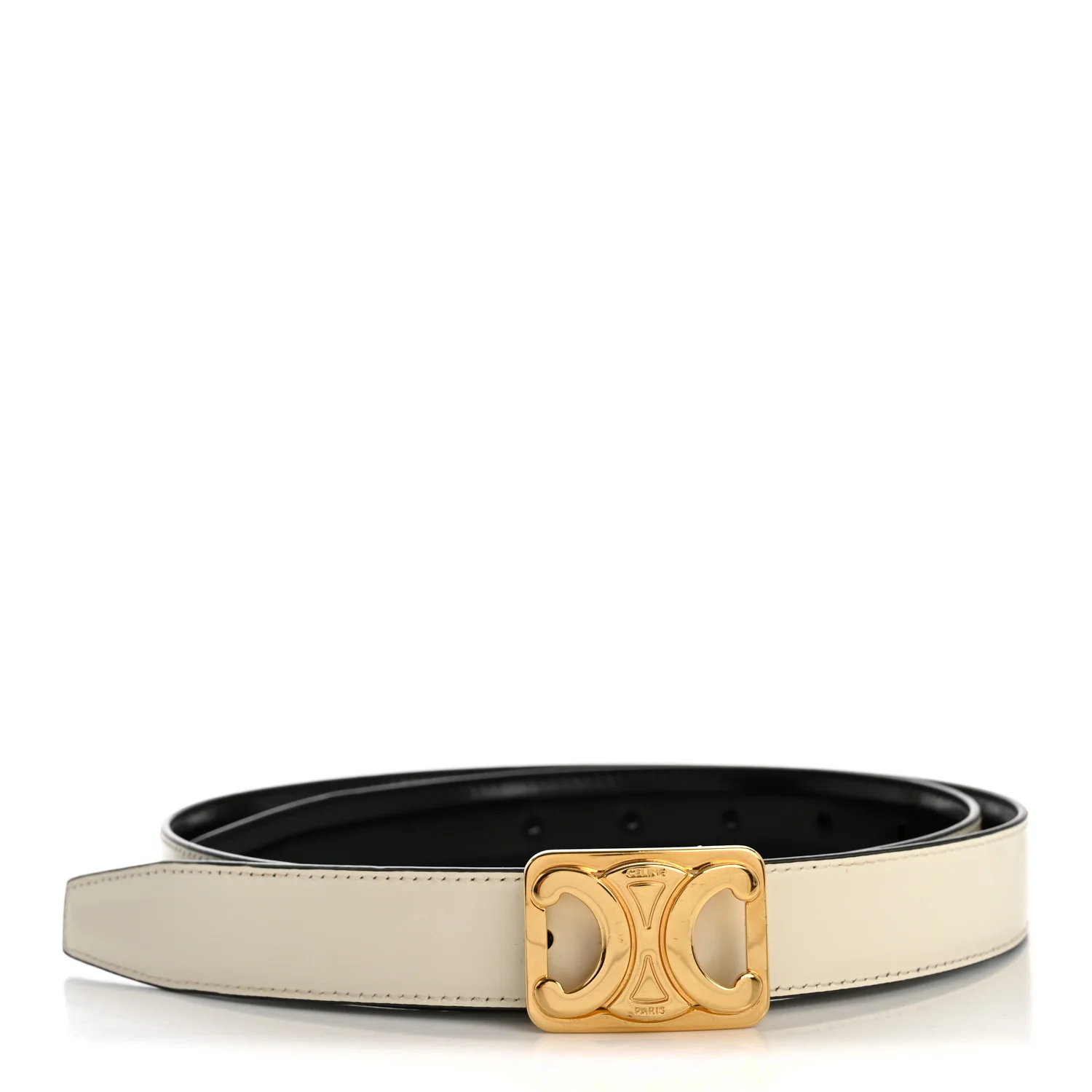 Box Calfskin Reversible 25mm Triomphe Belt 80 32 Black White Cotton