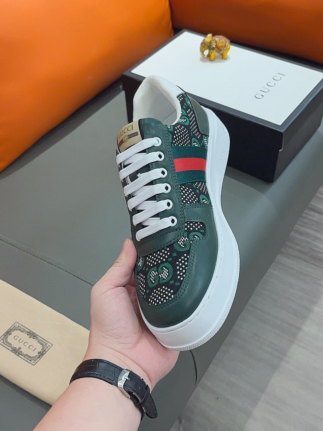Gucci Screener Gg High Top Sneaker Leather In Green