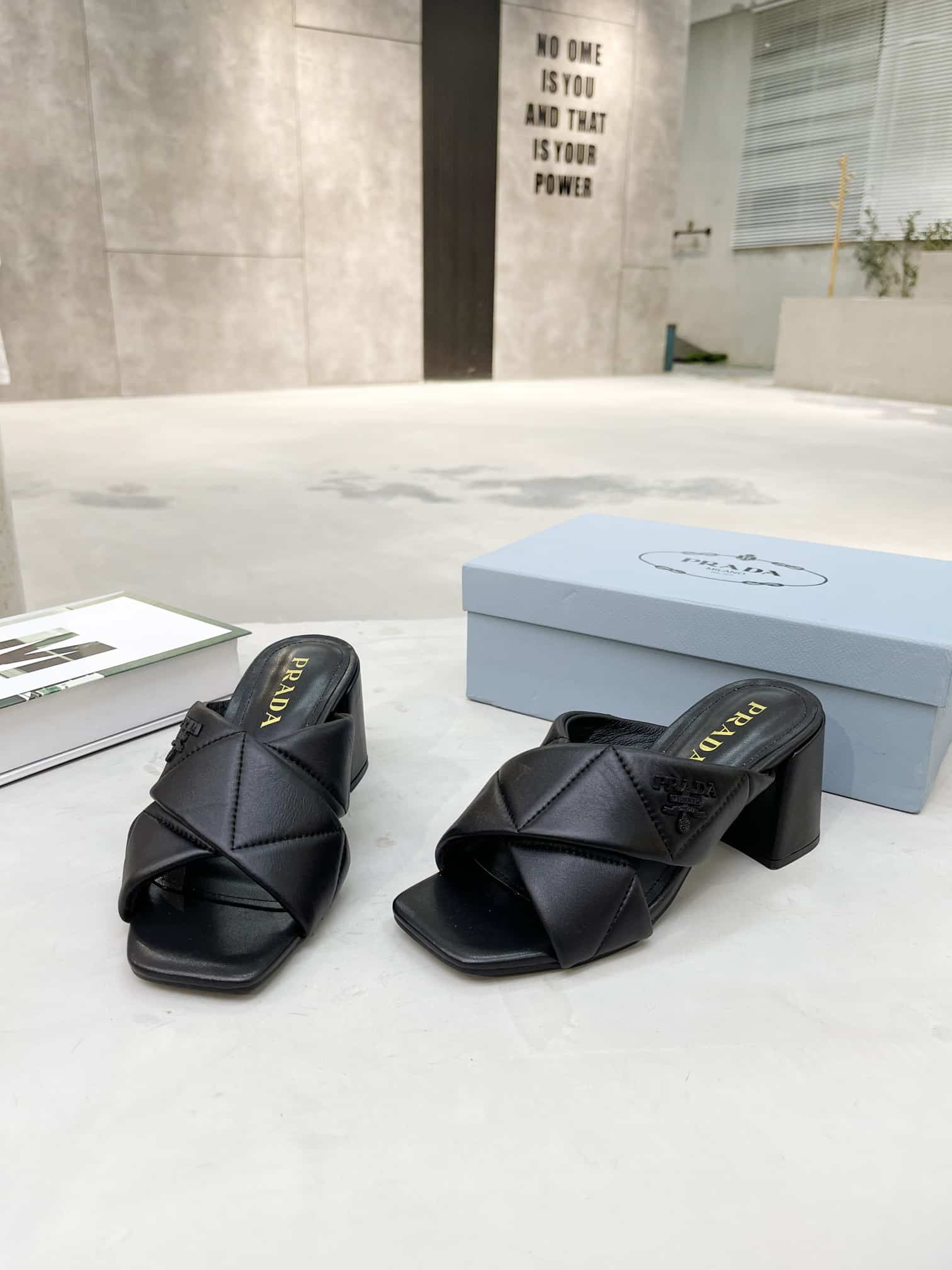 Prada Crossover Nappa Leather Sandals In Black