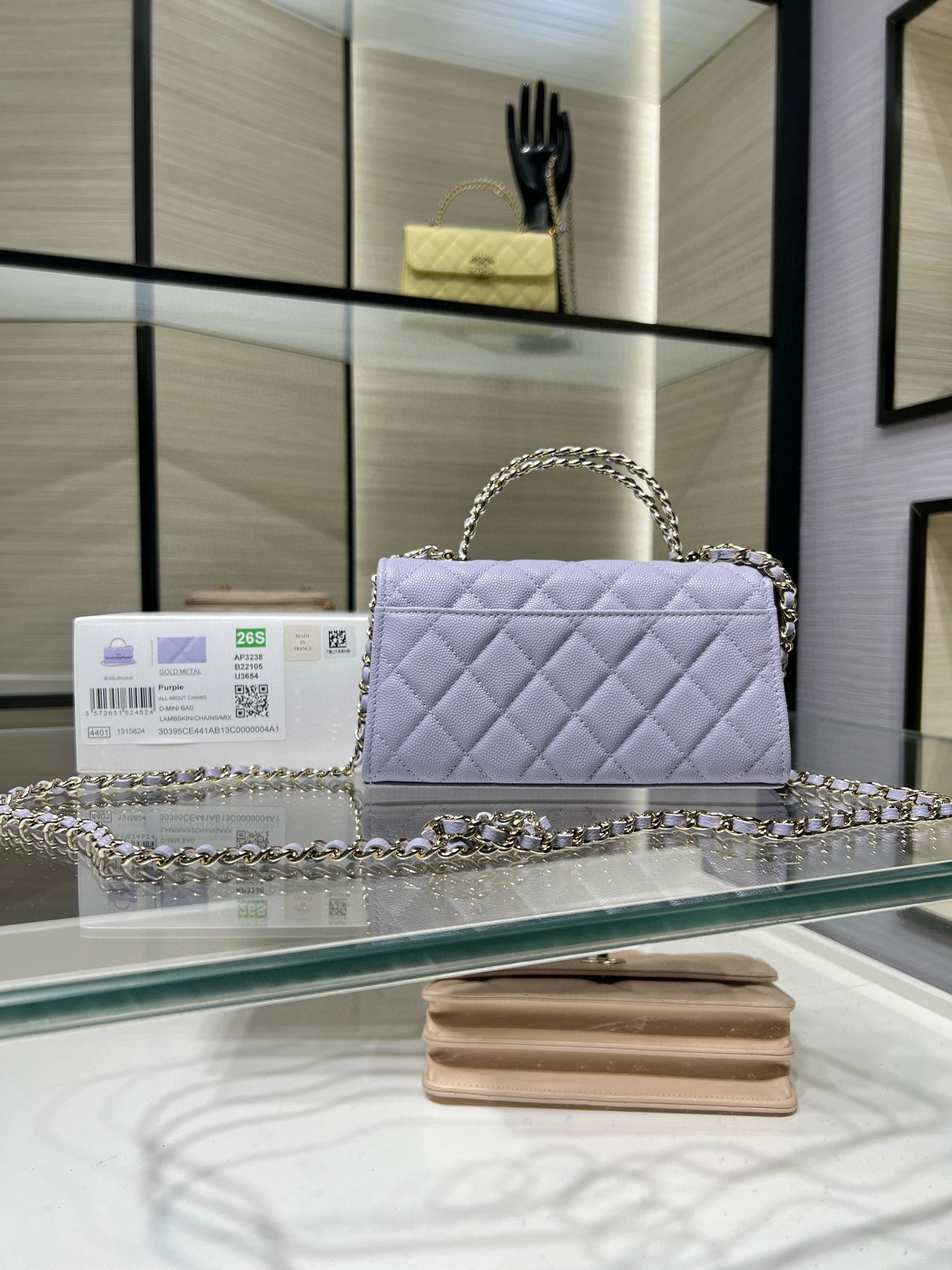 26S Spring-Summer Collection AP3238 Mini Top Handle Flap Bag in Purple Quilted Grained Calfskin (Caviar) with Gold-Tone Hardware