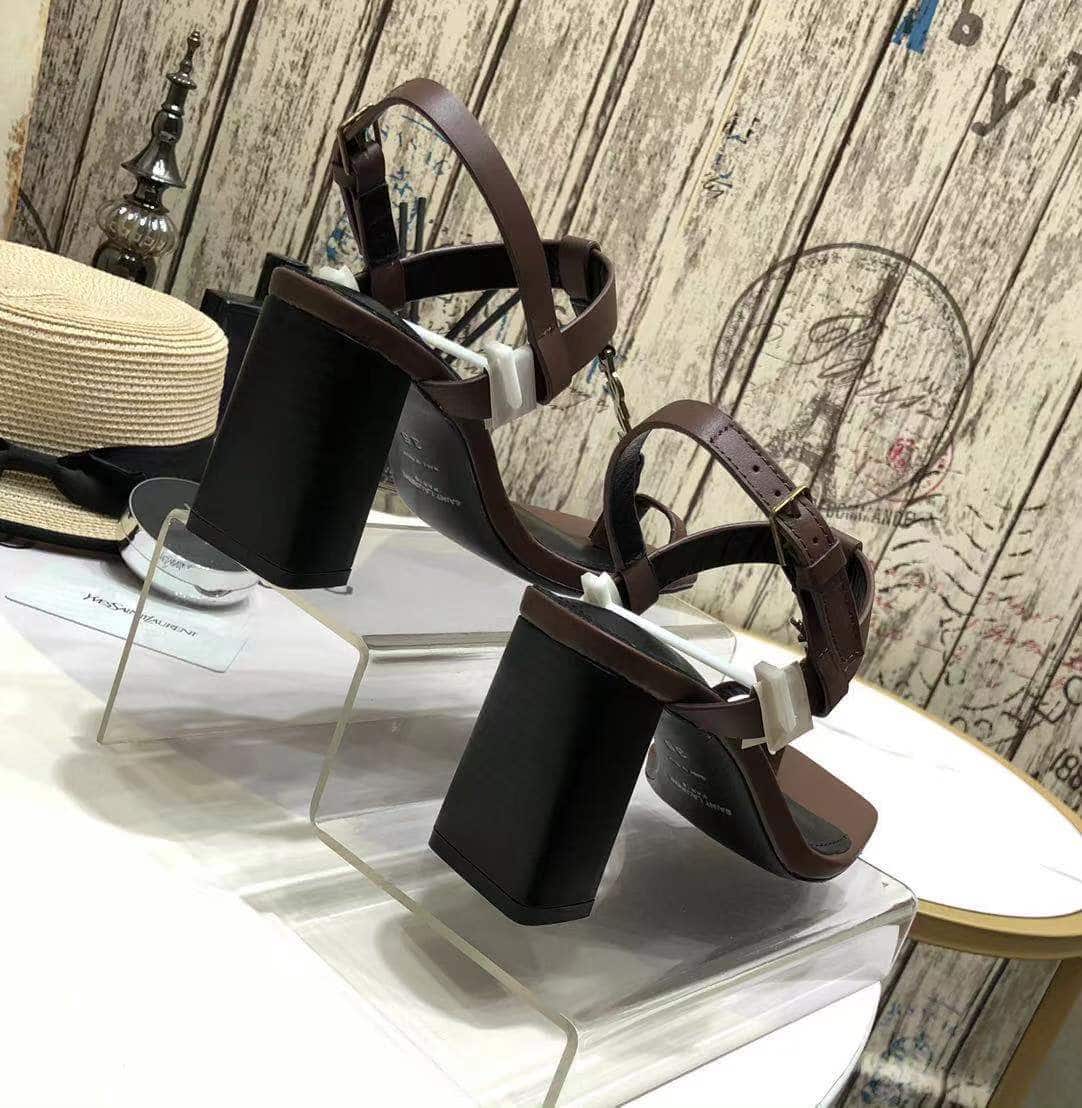 Saint Laurent Cassandra Leather Slingback Sandals Brown