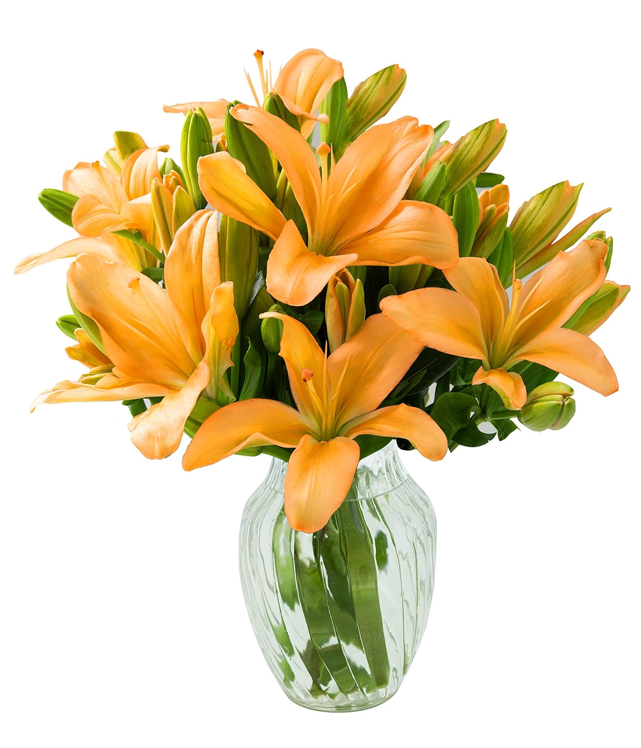 DELIVERY by Fri, 02/09 Guaranteed IF Order Placed by 02/08 Before 2PM EST.KaBloom Valentine's PRIME NEXT DAY DELIVERY - Bouquet of 15 Lilies and Lush Greens with Vase Gift for Valentine, Mother's Day