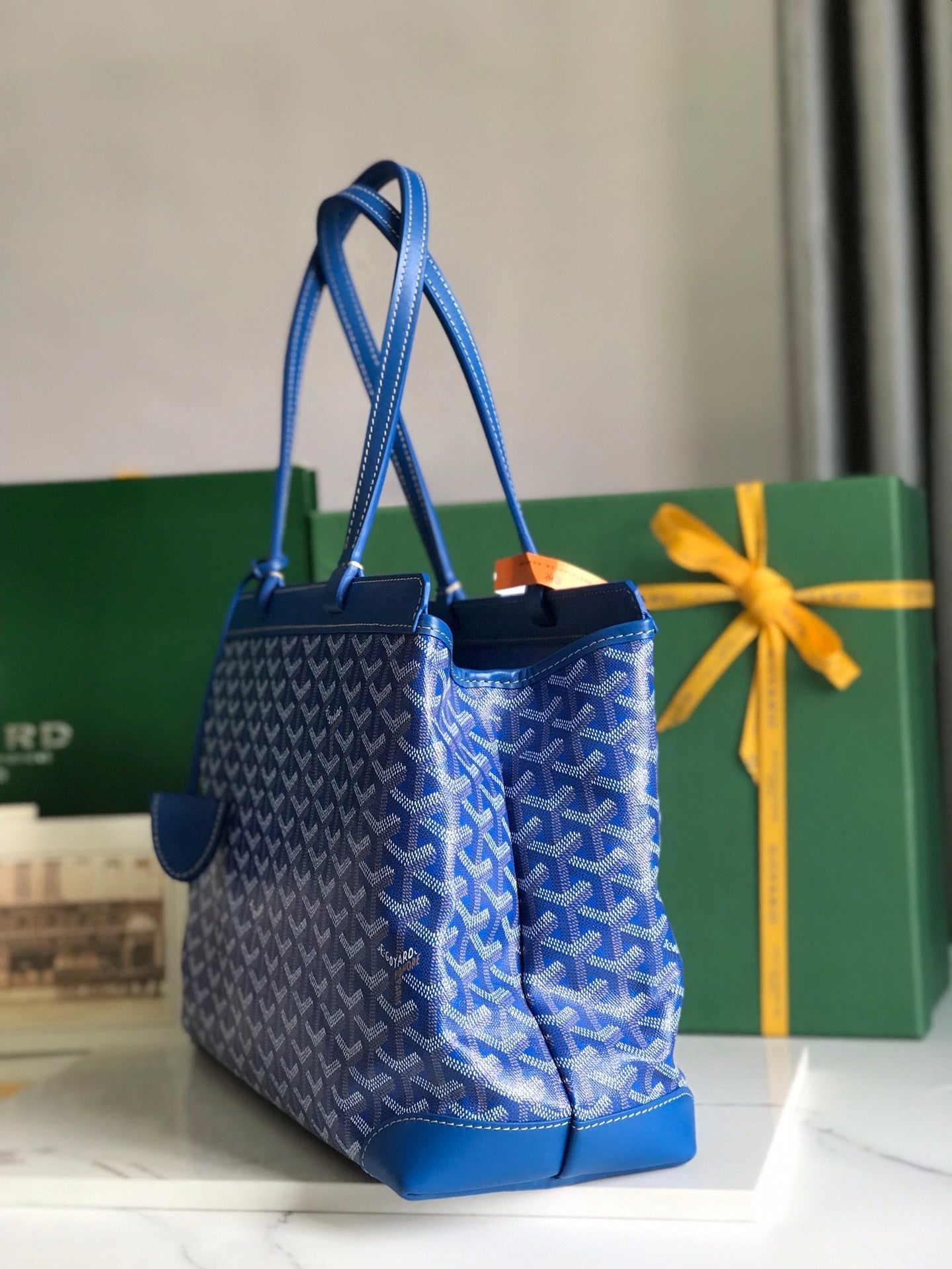 Goyard Bellechasse Biaude Pm Bag 36 Cm Blue Goyardine Canvas And Calfskin Trim