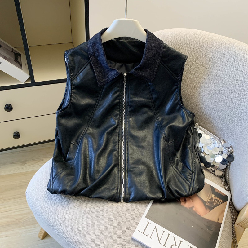 White outside the ride small vest washed ladies leather coat
