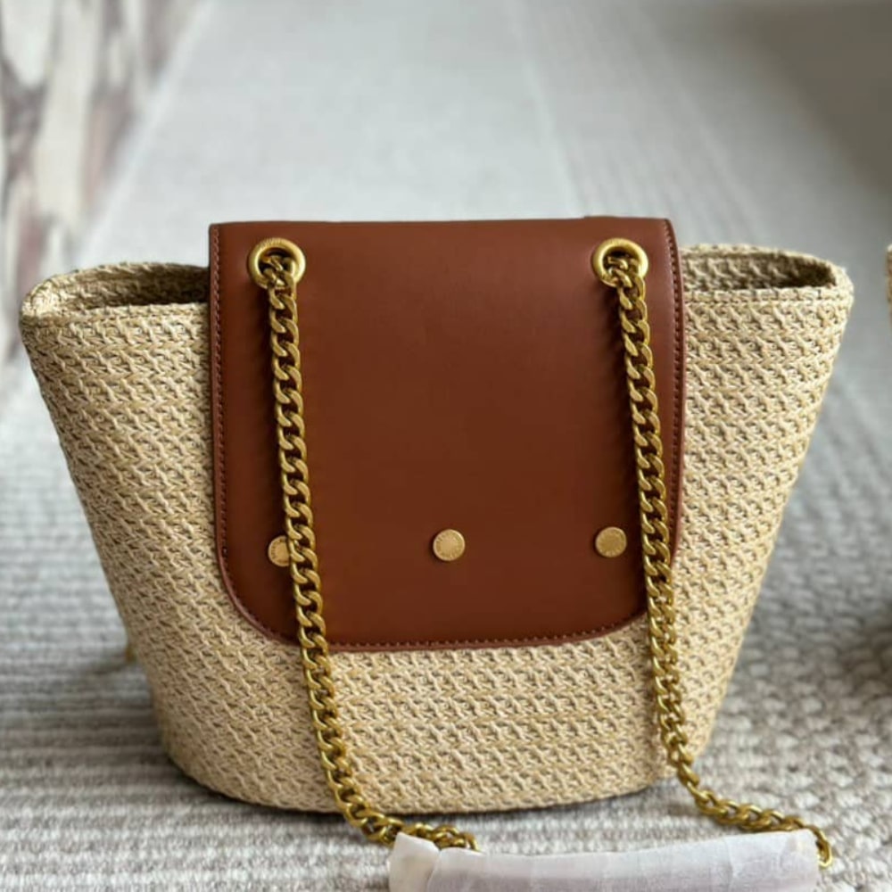 Saint Laurent Mini Manon In Raffia And Aged Vegetable Tanned Leather Naturel 23Cm