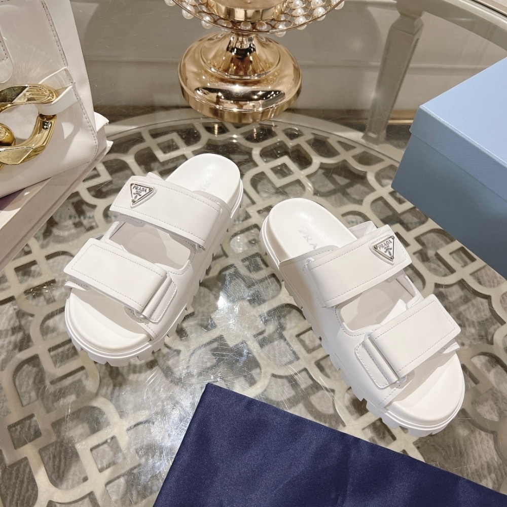 Prada Leather Strap Sandals White