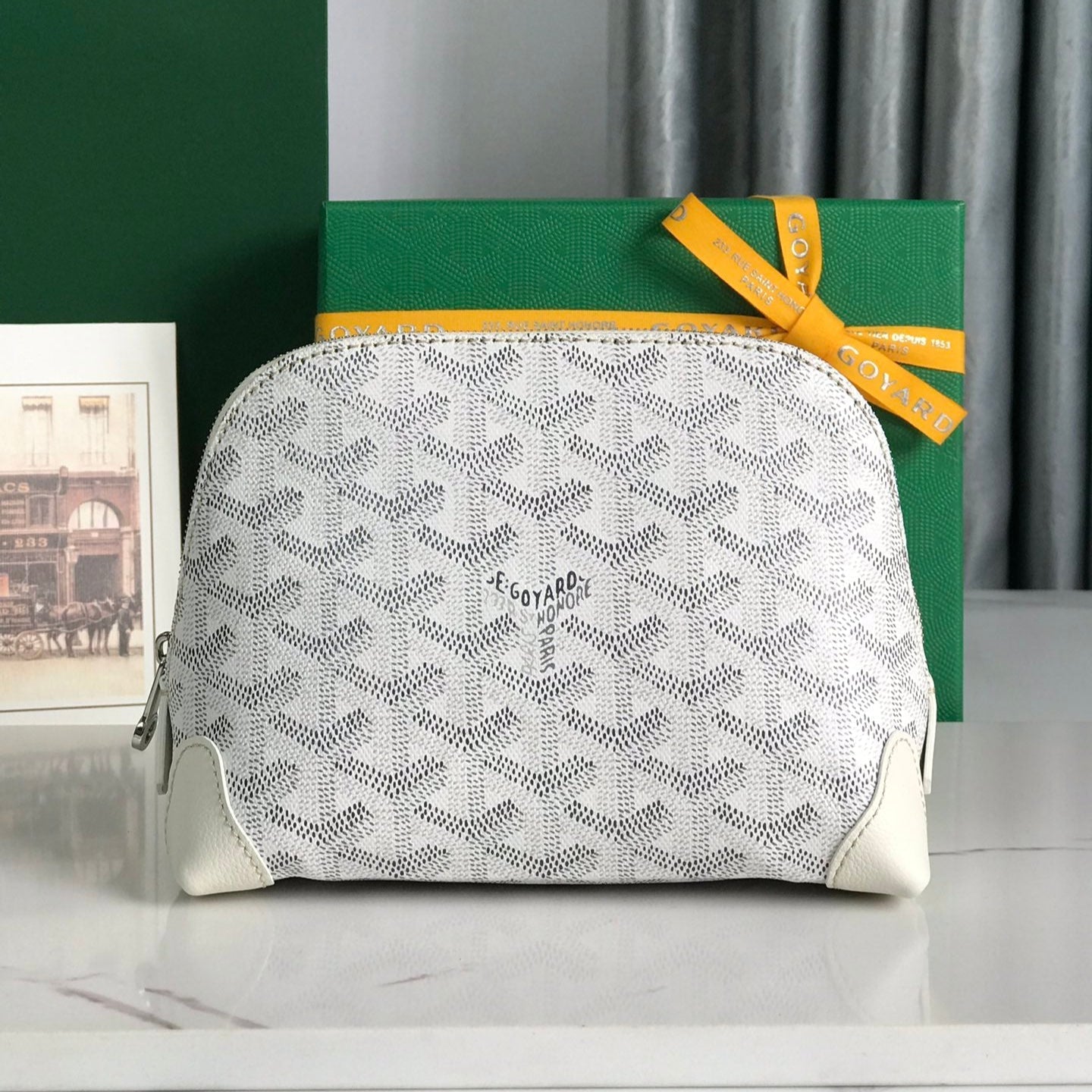 Goyard Vendôme Cosmetic Pouch 17cm White Goyardine Canvas And Calfskin Trim