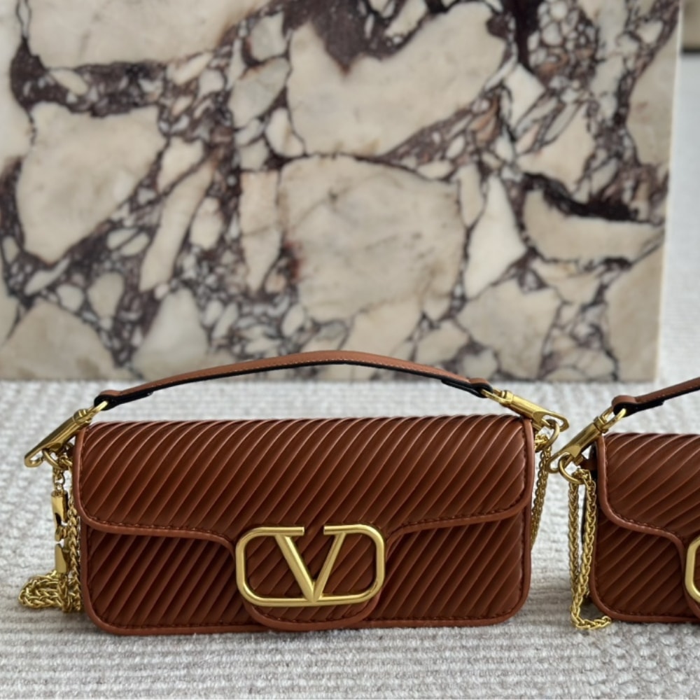 Valentino Garavani Locò Shoulder Bag In Pleated Nappa Brown