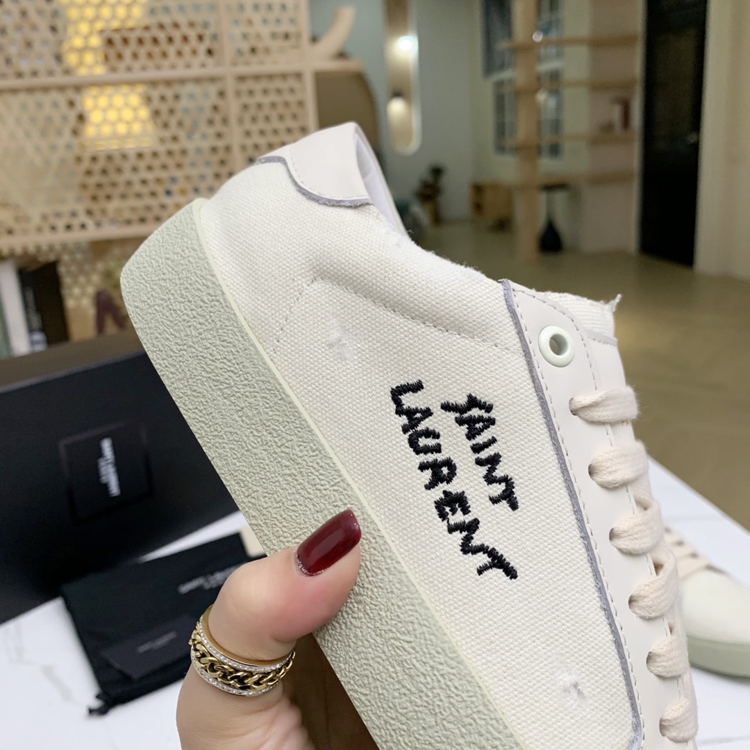 Saint Laurent Court Classic Embroidered Sneakers White 610648Gup109113