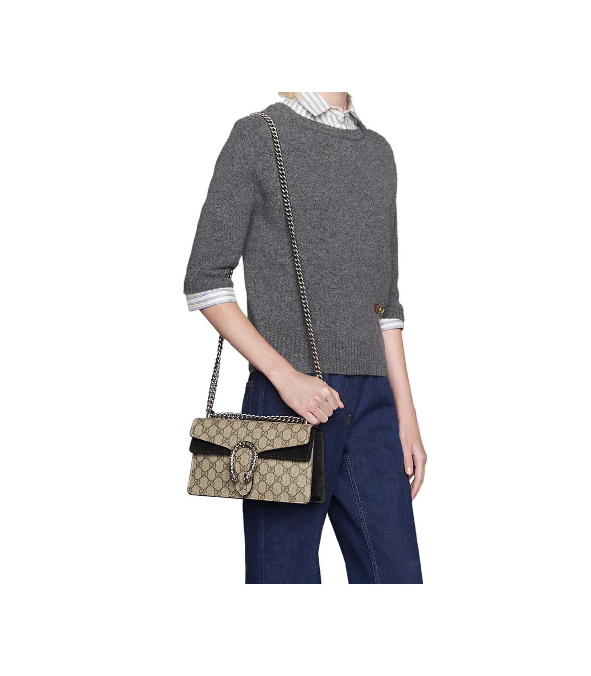 Gucci Dionysus Small Shoulder Bag in GG Supreme with Crystals Black 25cm