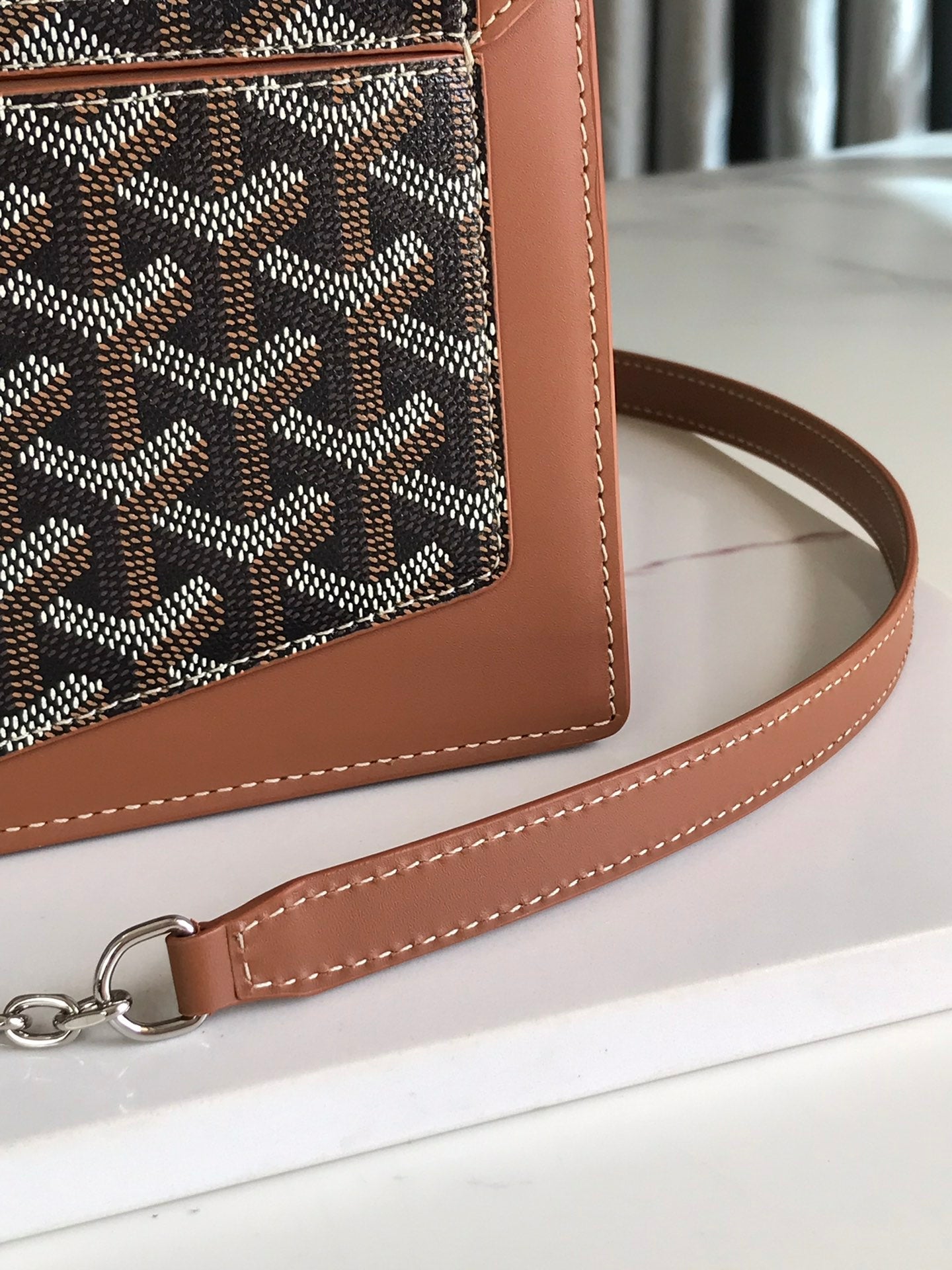 Goyard Duchesse Marie-Caroline Bag 25 Cm Black Goyardine Canvas And Tan Smooth Calfskin