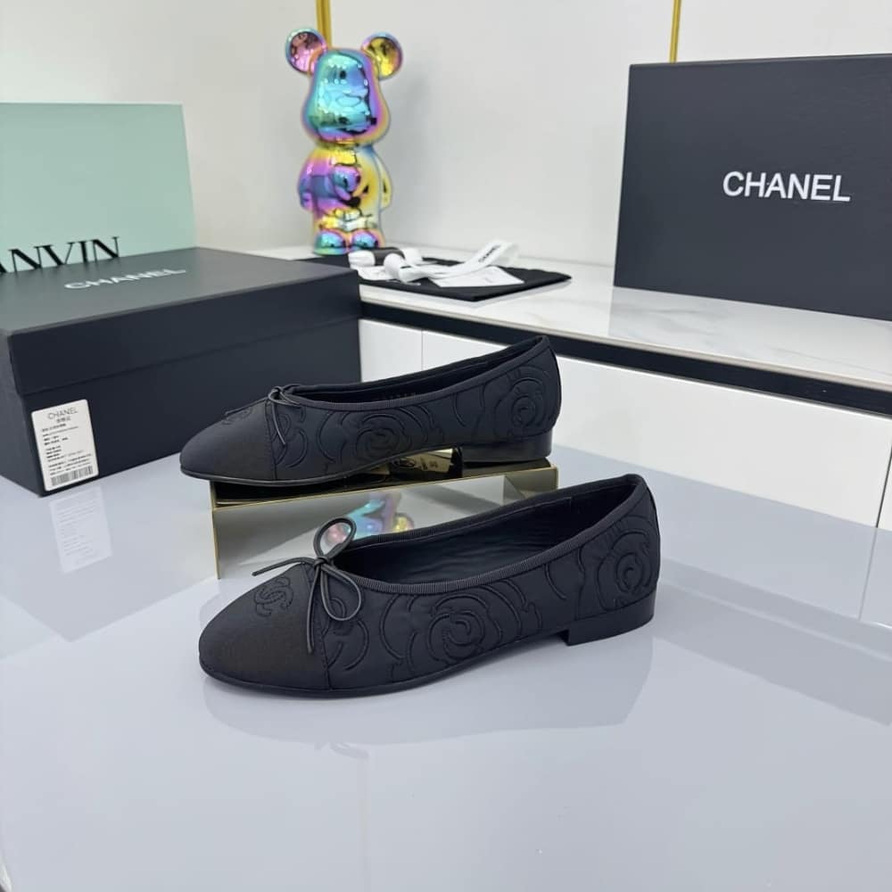Chanel Ballet Flats Embroidered Fabric And Grosgrain Black G02819 B21026 94305