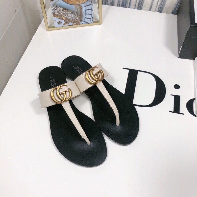Gucci Thong Sandals With Double G White Leather ‎497444 A3N00 9022