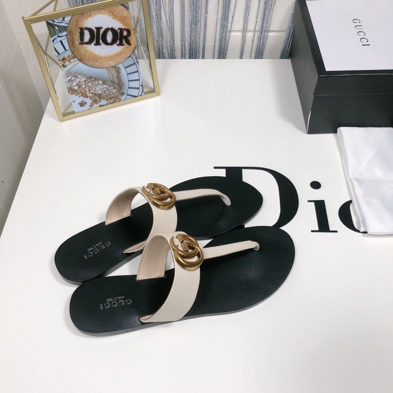 Gucci Thong Sandals With Double G White Leather ‎497444 A3N00 9022
