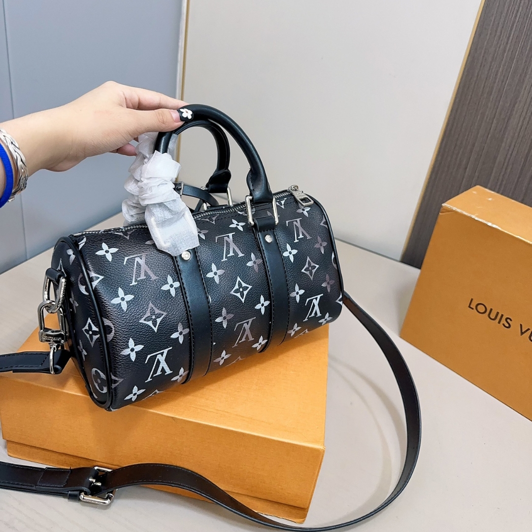 Louis Vuitton Keepall Bandouli Re 25 Bag Monogram Brushed Cowhide Black 25Cm M11595