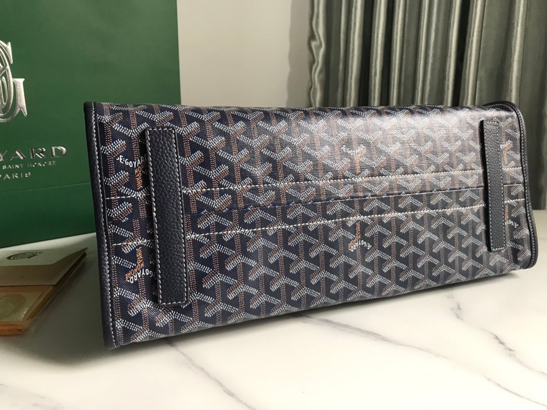 Goyard Hardy Pm Bag 40 Cm Navy Blue Goyardine Canvas And Black Taurillon Leather Trim