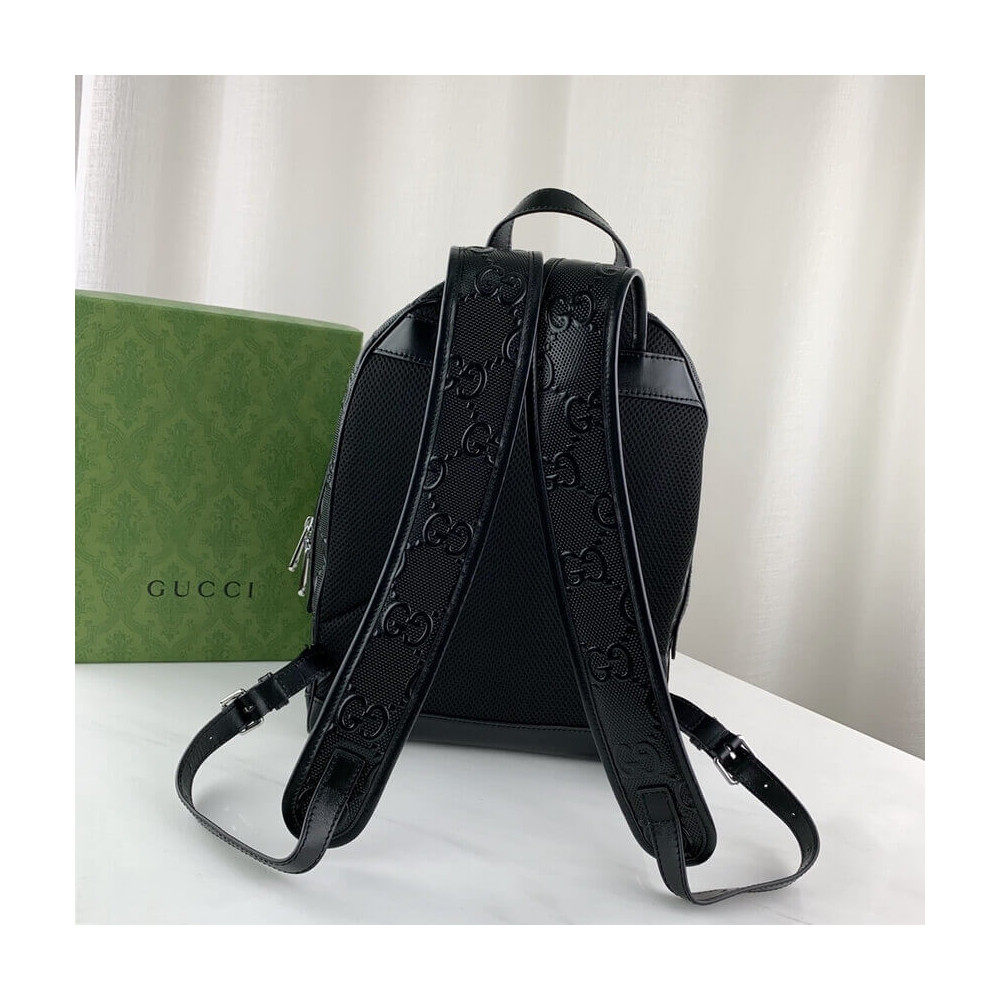 Gucci GG Embossed Backpack in Black Leather