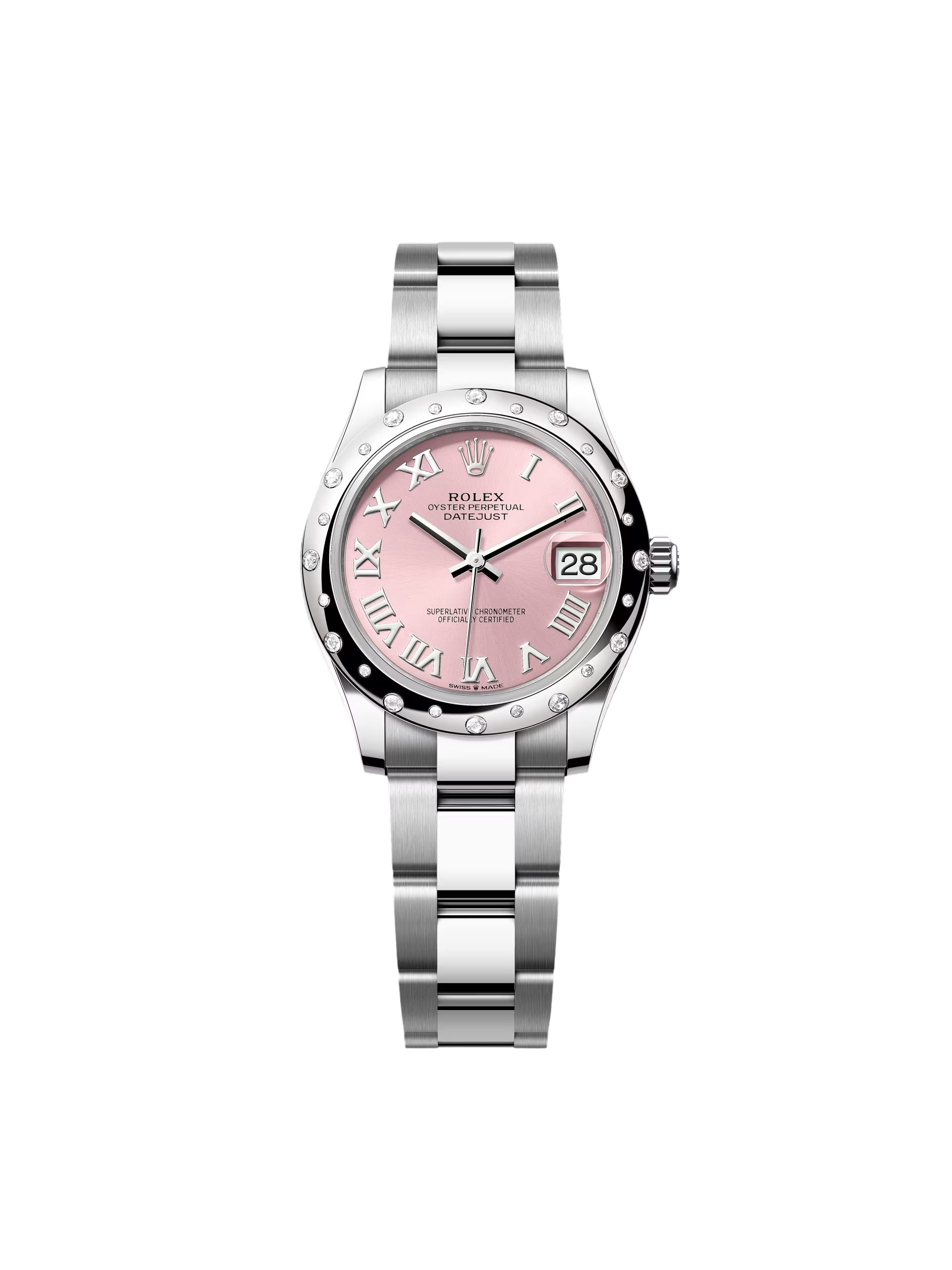 Rolex Datejust m278344-0021/0022 Pink Dial 31mm Domed Diamond Oyster Watch