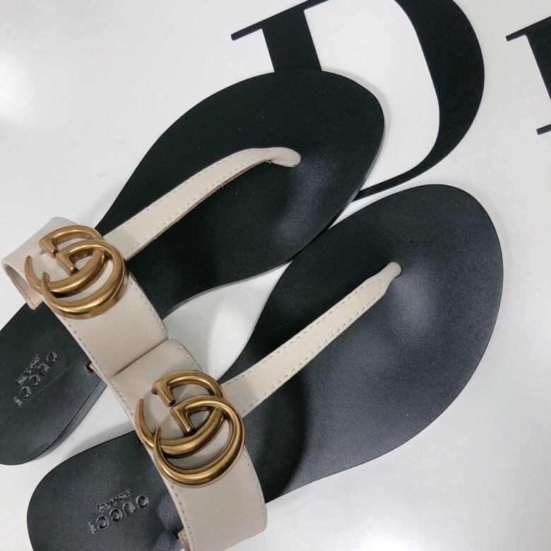 Gucci Thong Sandals With Double G White Leather ‎497444 A3N00 9022