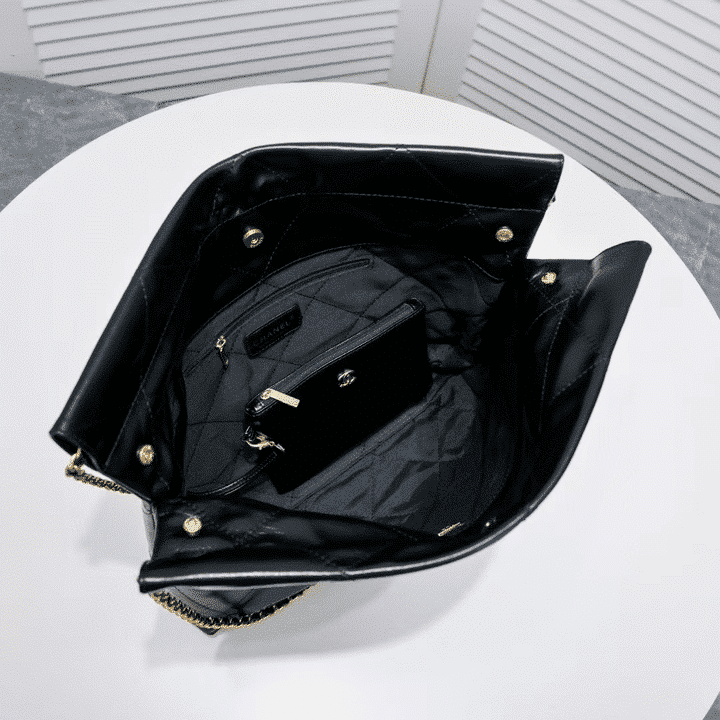 Chanel 22 Handbag Shiny And Gold Tone Metal Black 42Cm As3261 B19059 94305