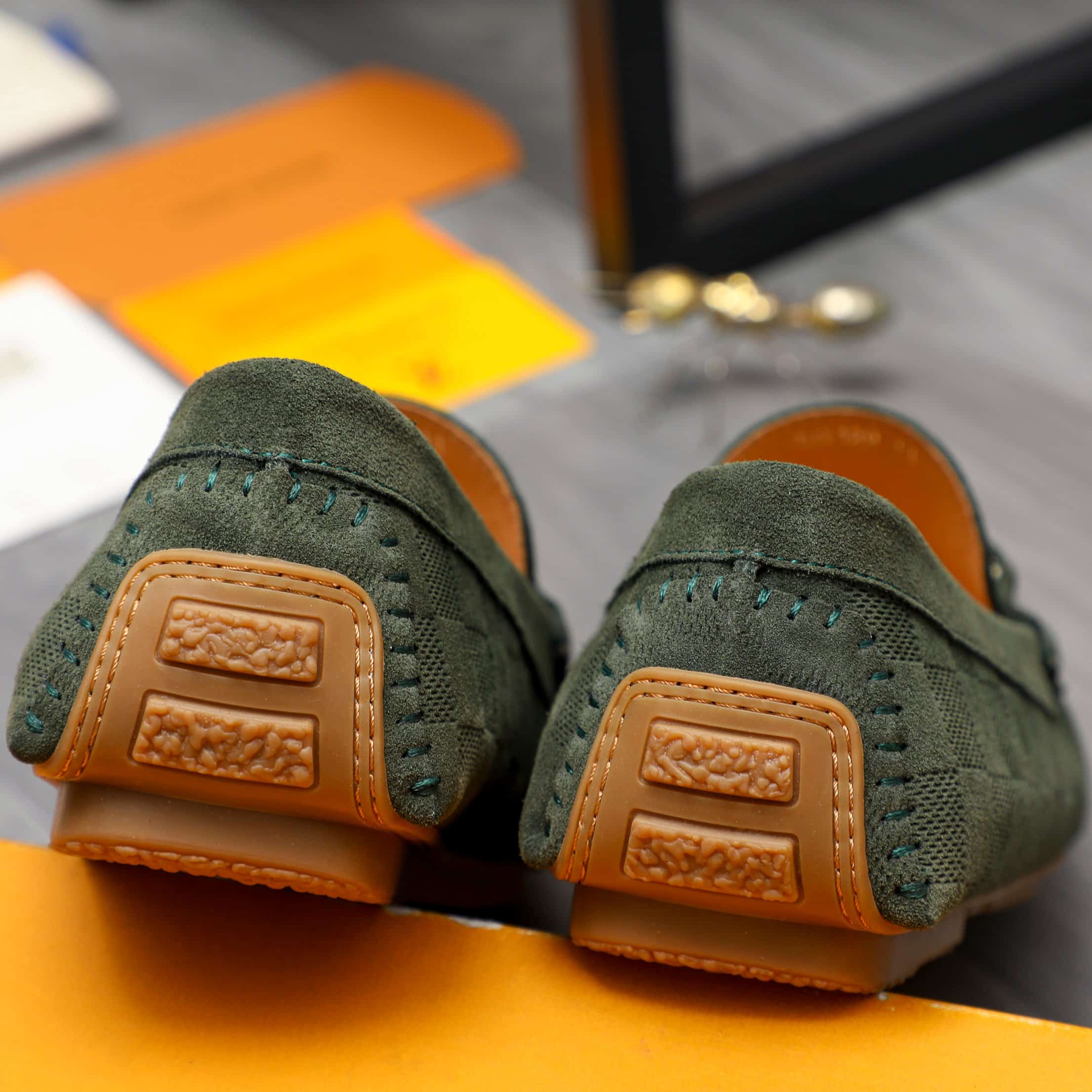Louis Vuitton Lv Damier Suede Leather Loafers In Dark Green