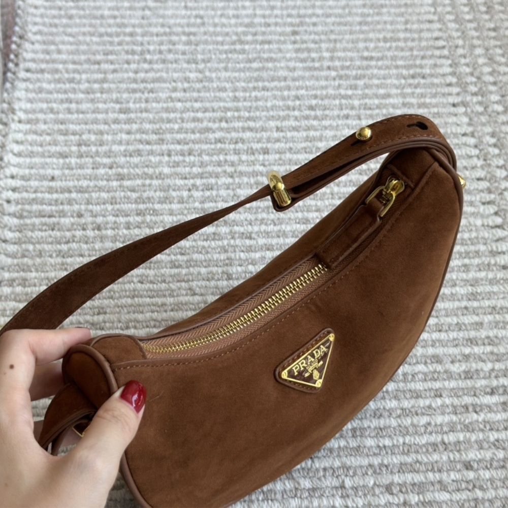 Prada Arqué Suede Shoulder Bag Cocoa Brown 22Cm