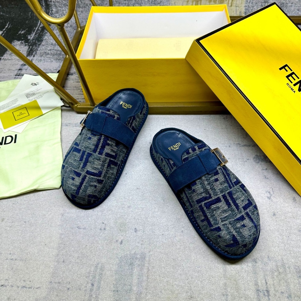 Fendi Feel Ff Denim Mules Blue 8R8448Akzpf1Pz7