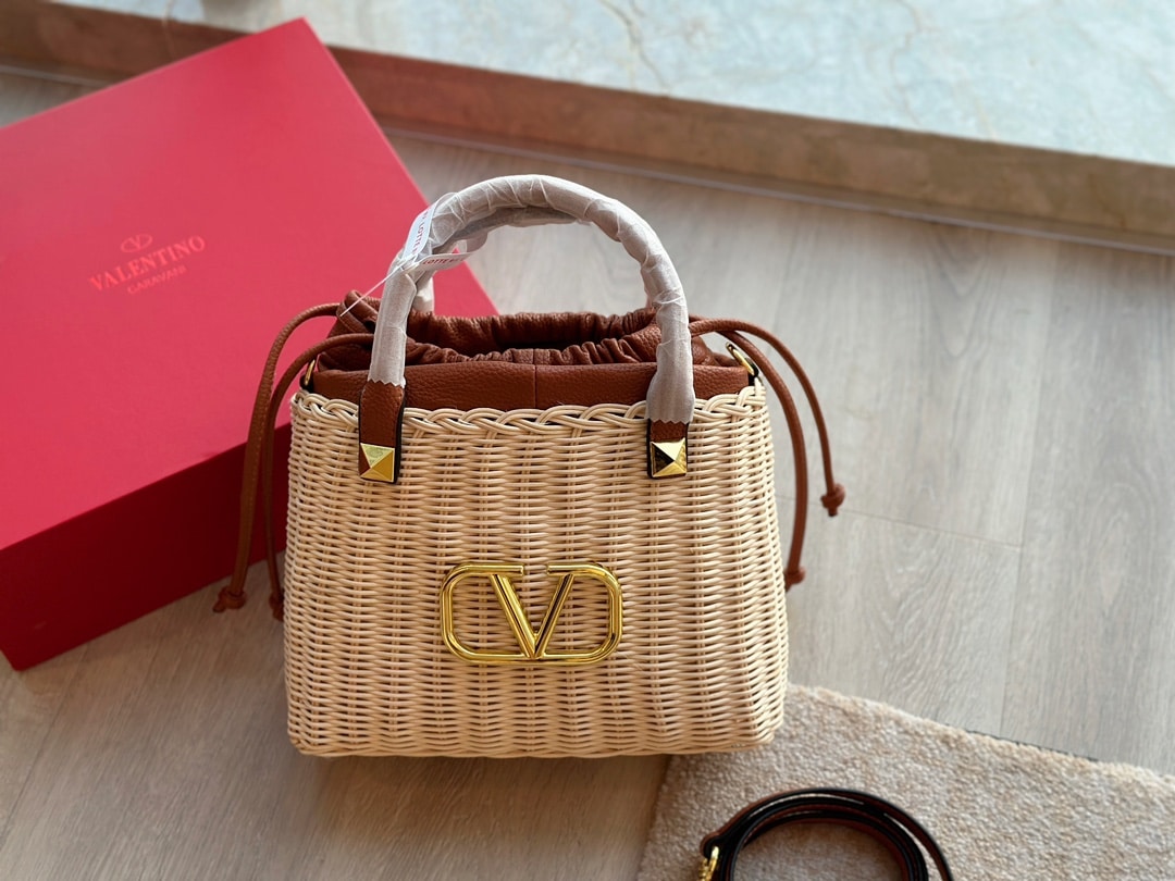 Valentino Garavani Wo VLogo Small Wicker Basket Bag Beige 25Cm Xw2B0K41Ymp 43S