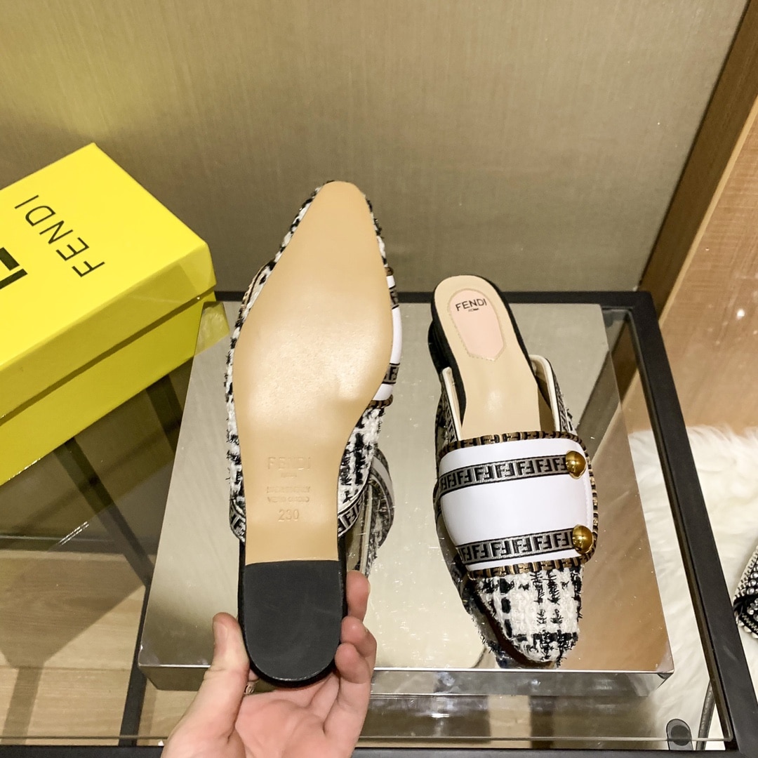 Fendi Ff Grey Strap Half Slippers White